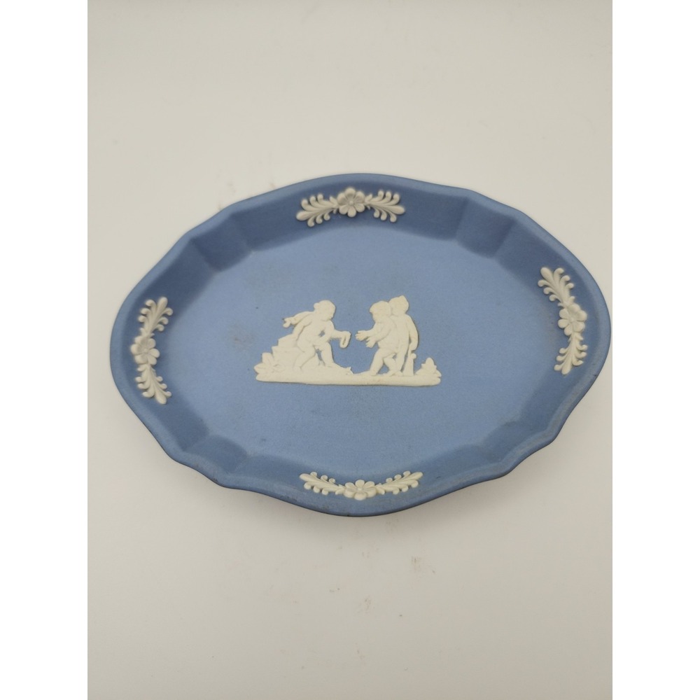 Wedgwood Jasperware Small Oval Trinket Tray. Pale Blue. Vintage Made In England
